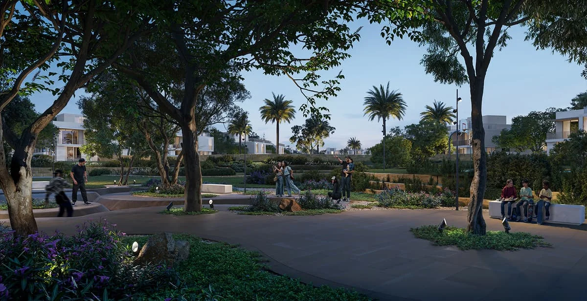 Landscaped park at Avelia, The Valley — official developer rendering