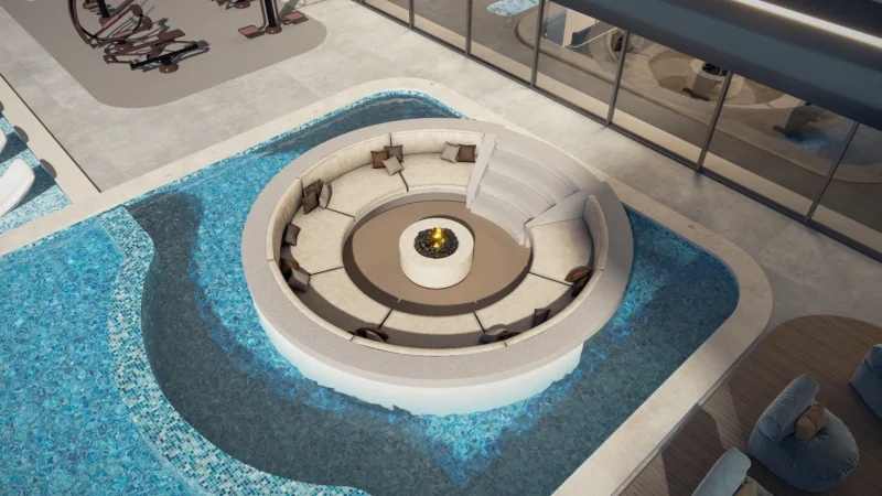 Pool lounge at Samana Sky Views — official developer rendering