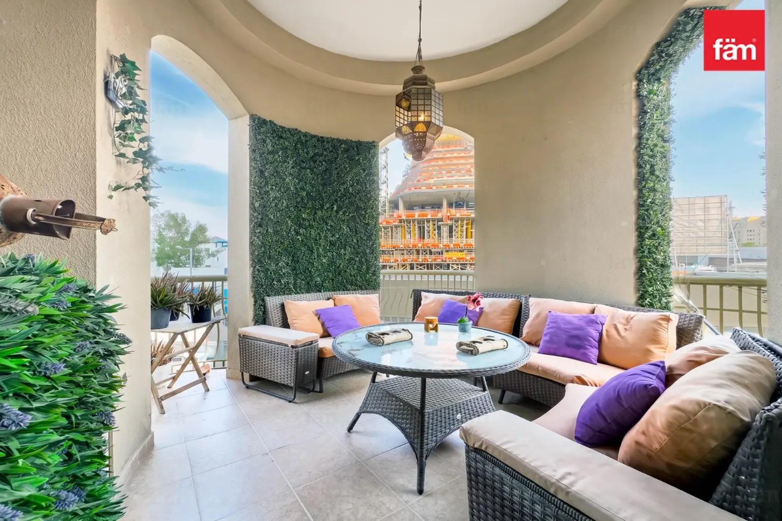 Original balcony with basic outdoor furniture