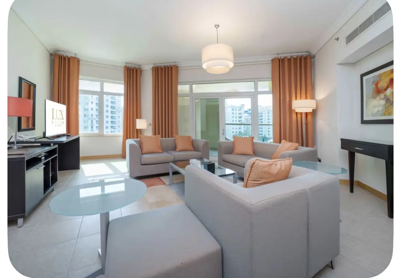 Original living room with basic furniture and finishes