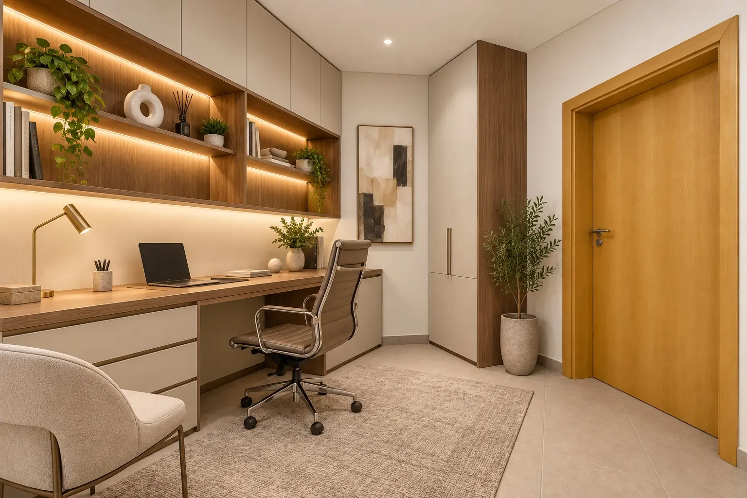 Renovated maid's room converted into a warm fitted workspace