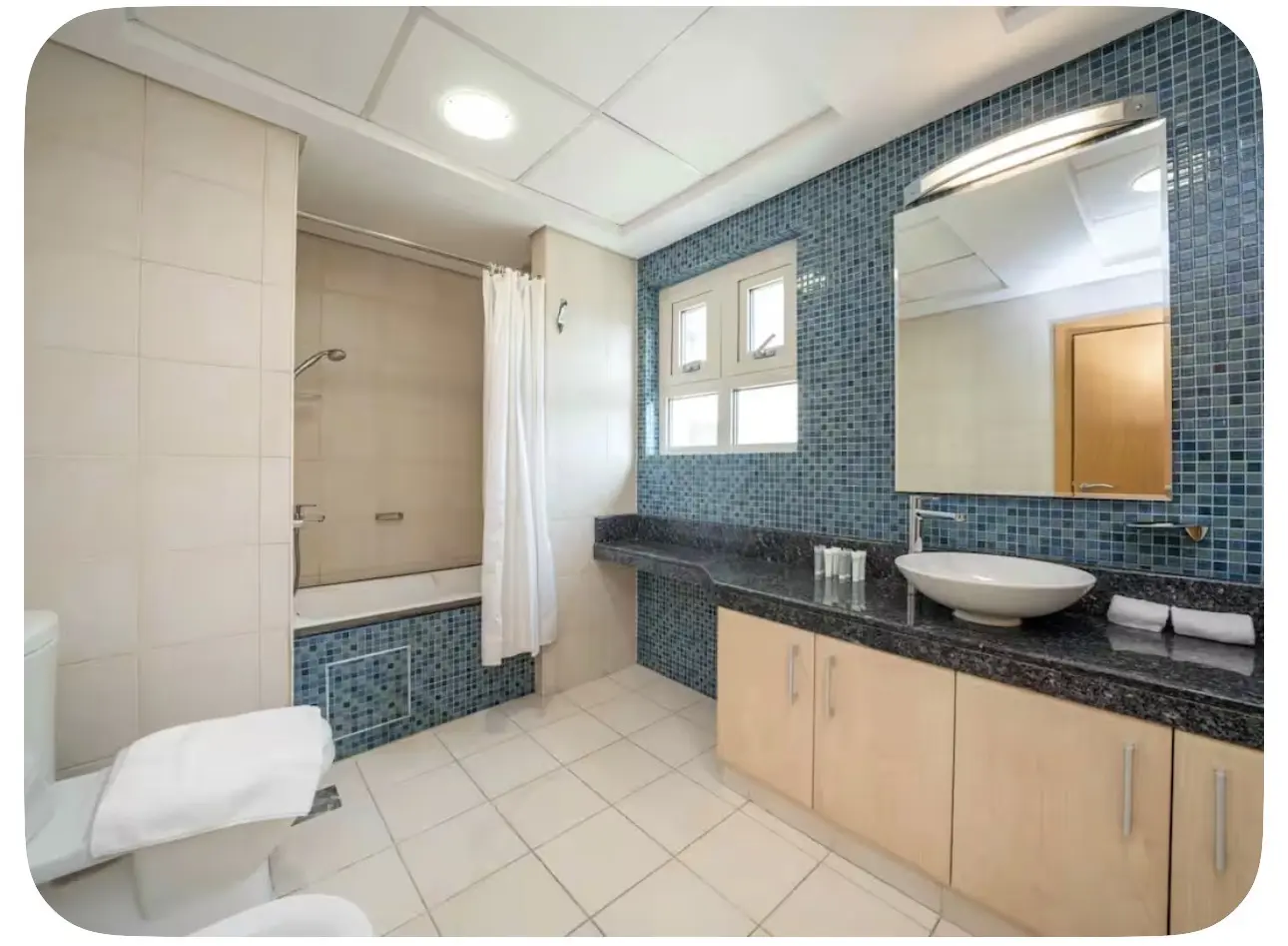 Original master bathroom with pale timber vanity and conventional fixtures