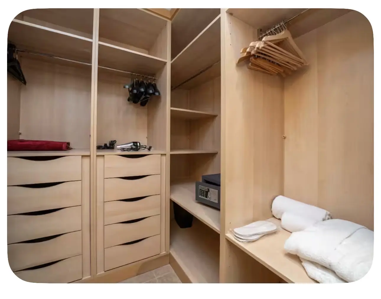 Original pale timber walk-in wardrobe